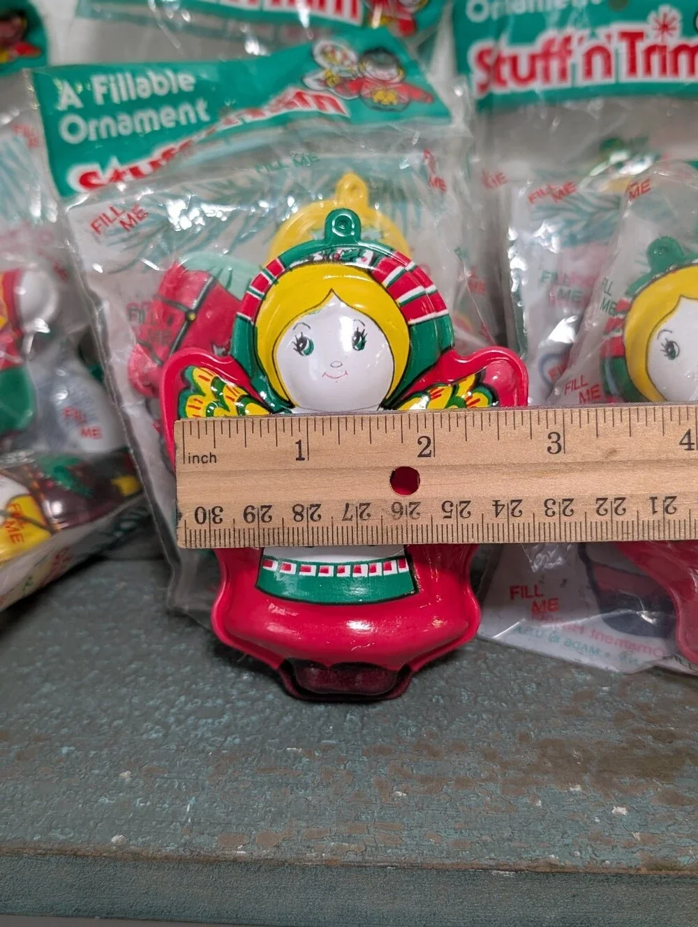19 VTG Stuff N Trim Fillable Christmas Ornaments Made In USA Hard Plastic